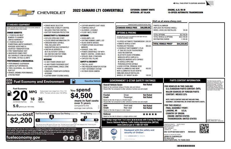 Used 2022 Chevrolet Camaro LT w/ Technology Package RWD image 3