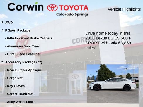 Used 2018 Lexus LS 500 F Sport w/ Accessory Package (Z2) AWD/4WD image 7