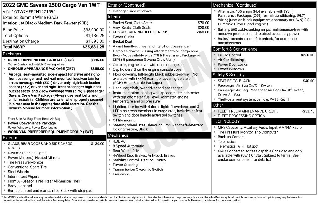Used 2022 GMC Savana 2500 w/ Driver Convenience Package RWD image 9
