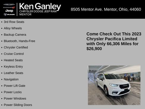 Certified 2023 Chrysler Pacifica Limited w/ Uconnect Theater Family Group image 5