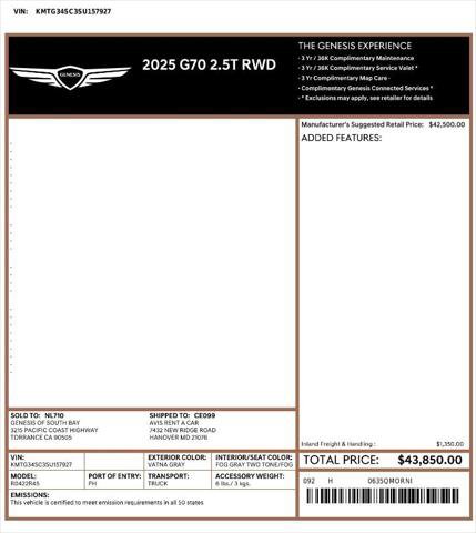 Used 2025 Genesis G70 2.5T RWD image 4