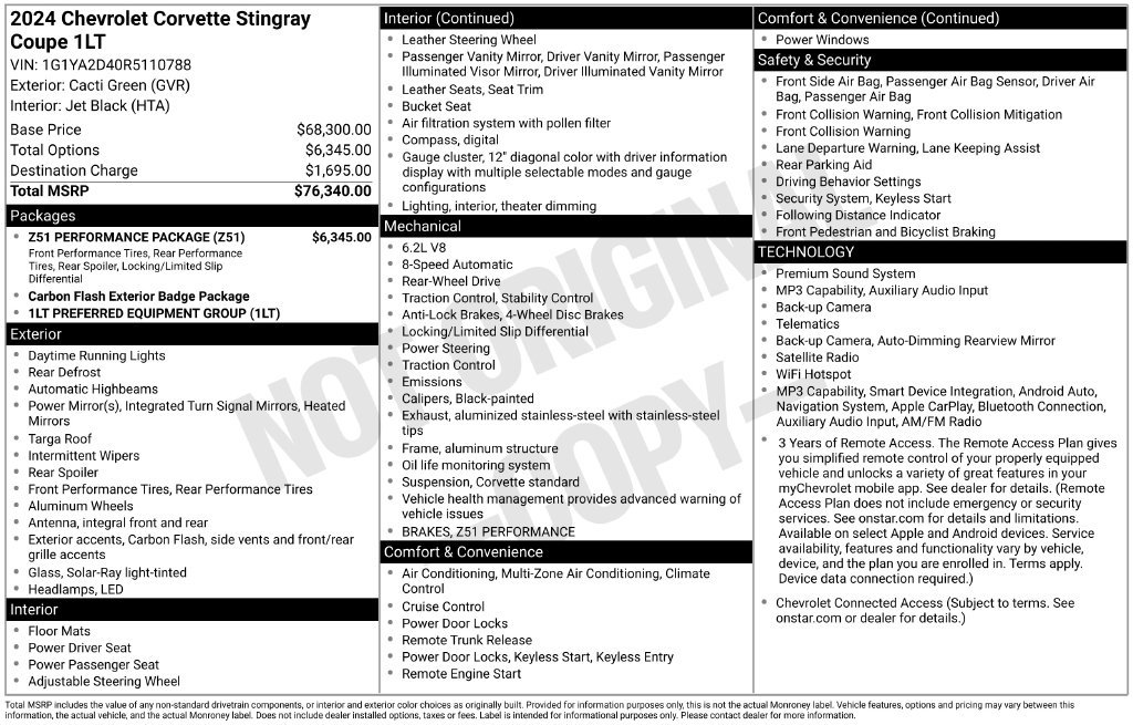 Used 2024 Chevrolet Corvette Stingray Coupe w/ Z51 Performance Package RWD image 22