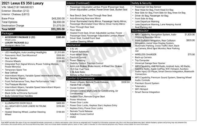 Used 2021 Lexus ES 350 w/ Accessory Package 2 FWD image 2