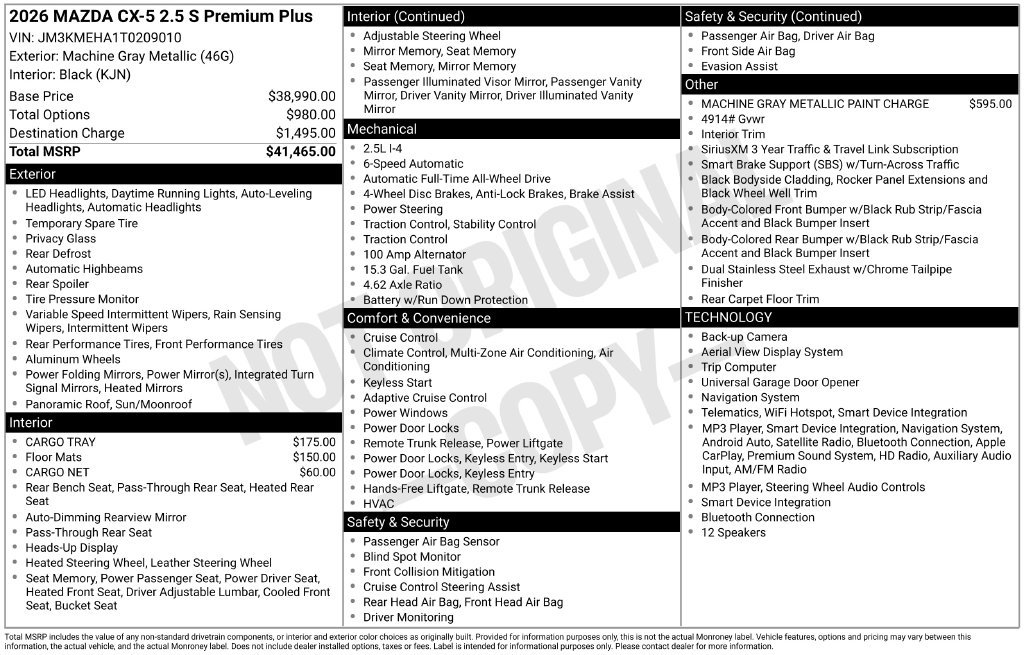New 2026 MAZDA CX-5 2.5 S w/ Premium Plus Package AWD/4WD image 3
