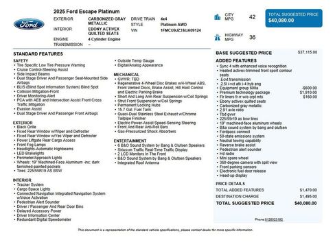 Used 2025 Ford Escape Platinum w/ Premium Technology Package image 44