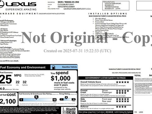 Used 2025 Lexus ES 350 w/ Premium Package image 2