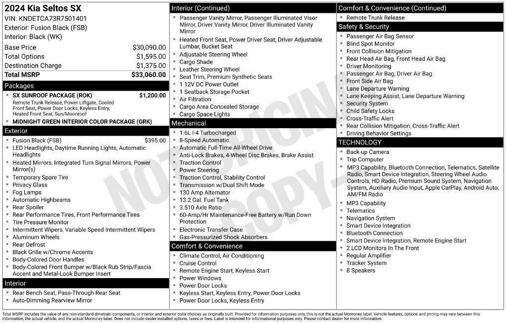 Used 2024 Kia Seltos SX w/ SX Sunroof Package AWD/4WD image 3