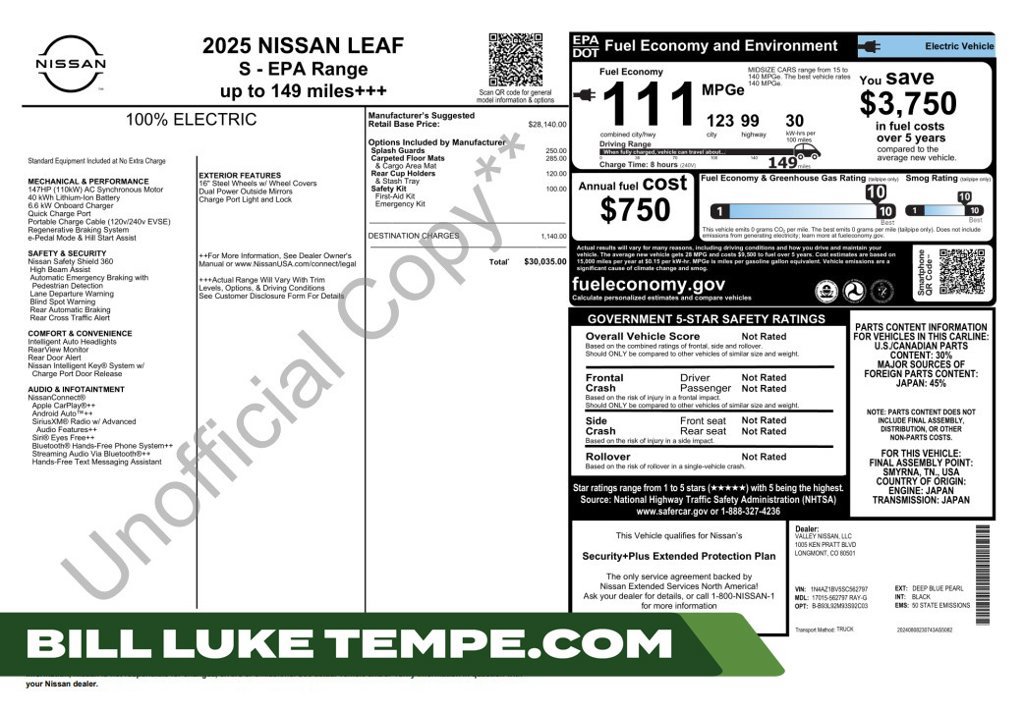 Used 2025 Nissan Leaf S FWD image 1