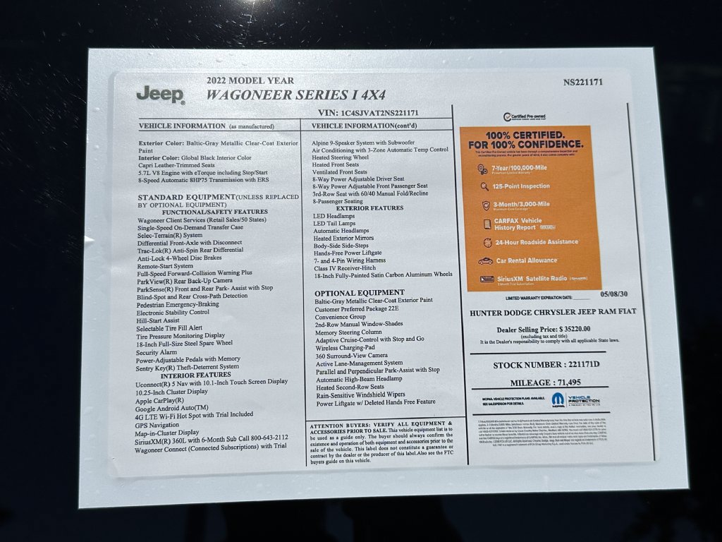 Certified 2022 Jeep Wagoneer Series I w/ Convenience Group I AWD/4WD image 3