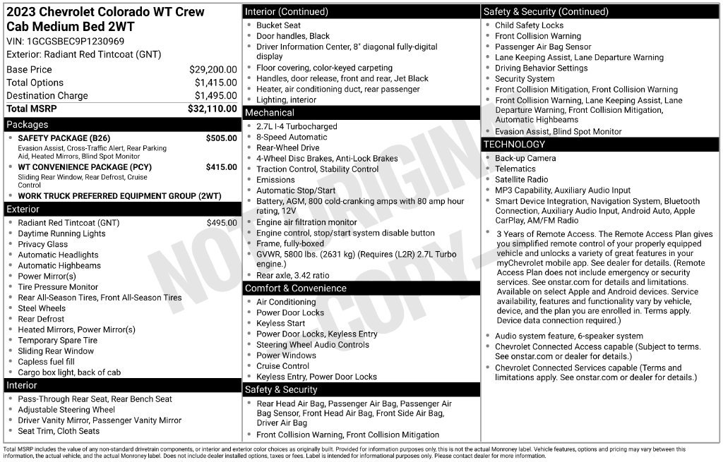 Used 2023 Chevrolet Colorado W/T w/ Safety Package RWD image 8