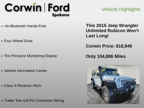 Used 2015 Jeep Wrangler Unlimited Rubicon w/ Connectivity Group image 12