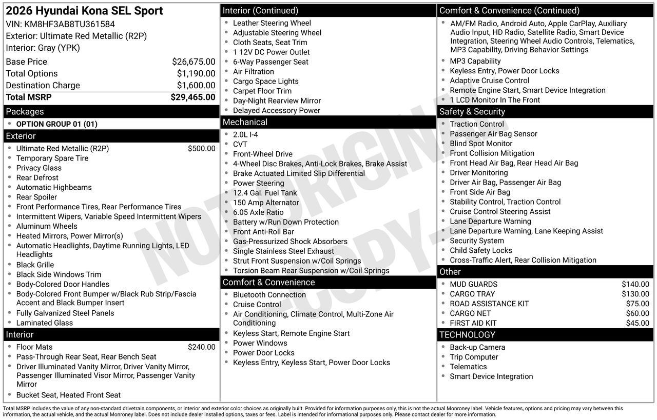 New 2026 Hyundai Kona SEL Sport FWD image 7