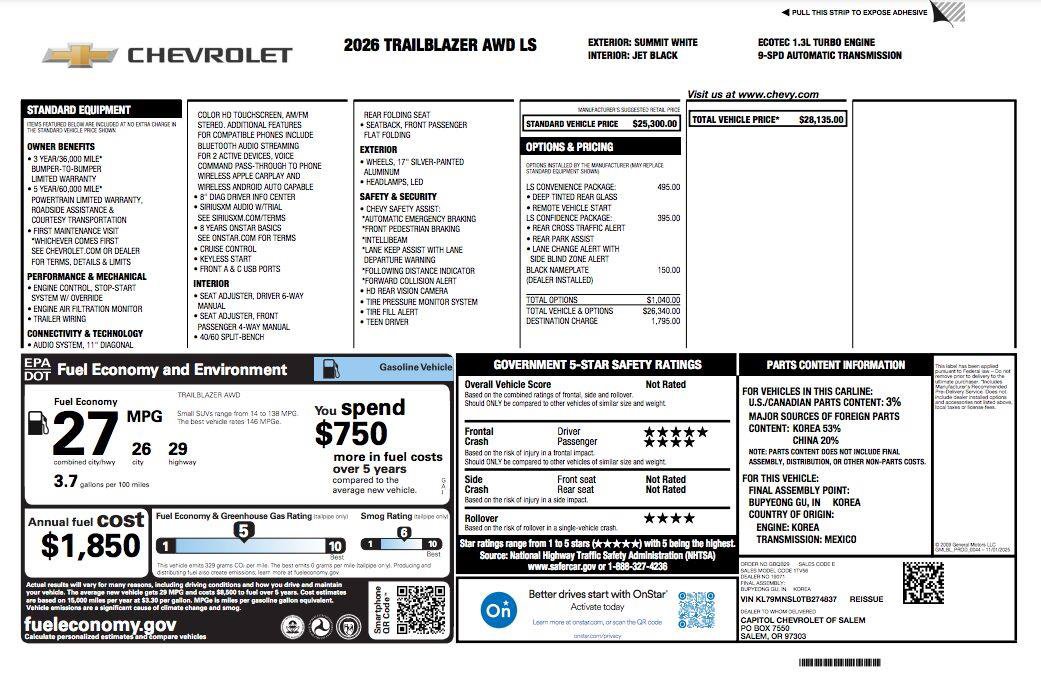 Used 2026 Chevrolet TrailBlazer LS w/ LS Convenience Package AWD/4WD image 5
