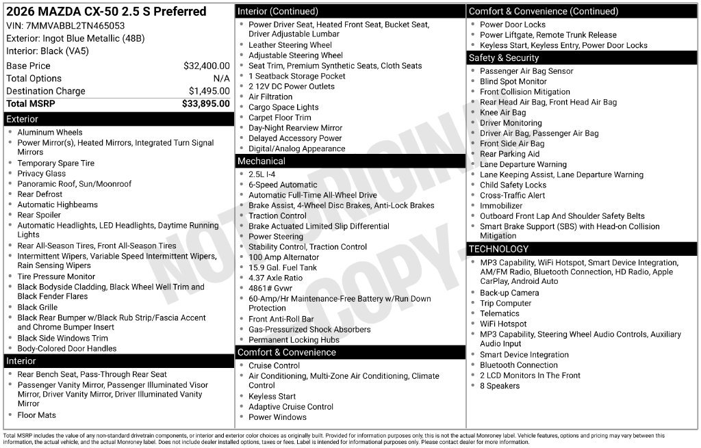 Used 2026 MAZDA CX-50 AWD 2.5 S w/ Preferred Pkg image 42