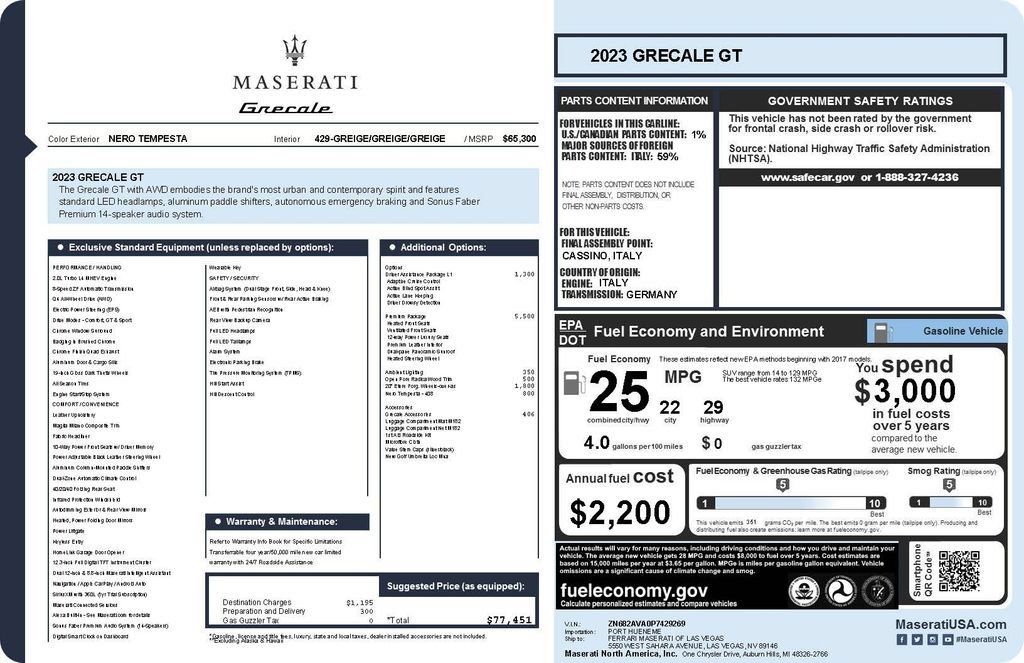 Certified 2023 Maserati Grecale GT AWD/4WD image 1