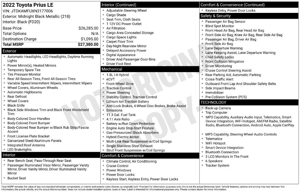 Used 2022 Toyota Prius LE FWD image 18