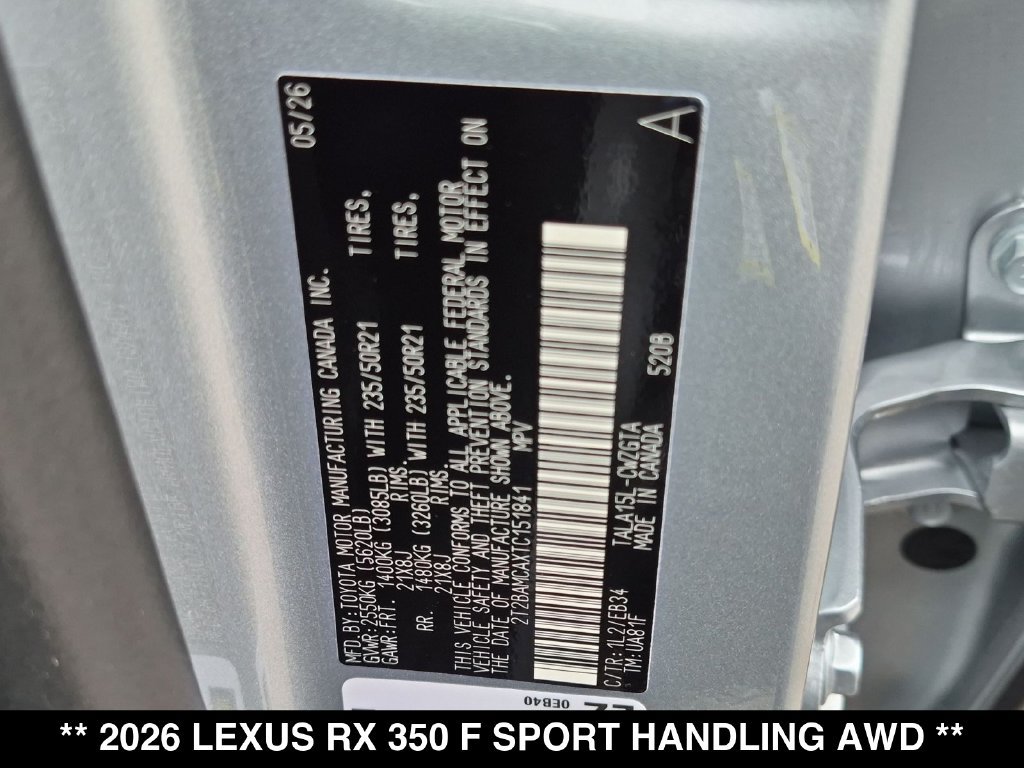 New 2026 Lexus RX 350 F Sport w/ Convenience Package AWD/4WD image 18