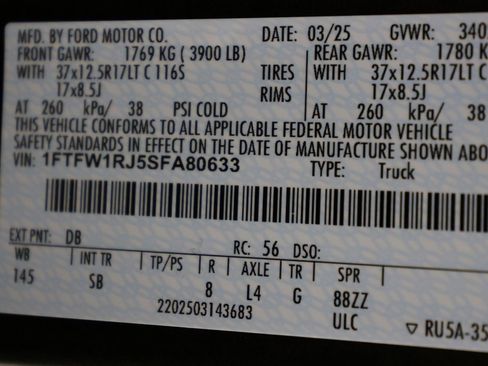 Used 2025 Ford F150 Raptor w/ Equipment Group 803A Raptor R image 63