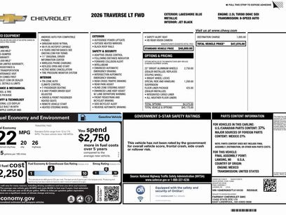 New 2026 Chevrolet Traverse LT w/ LPO, Floor Liner Package