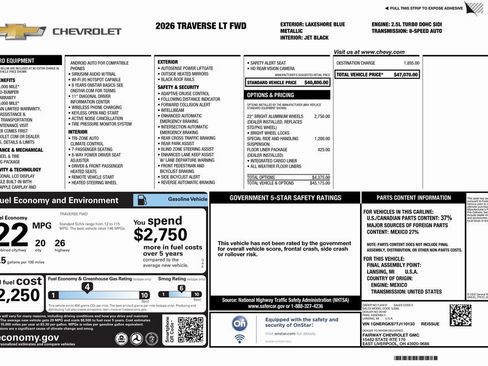 New 2026 Chevrolet Traverse LT w/ LPO, Floor Liner Package image 4