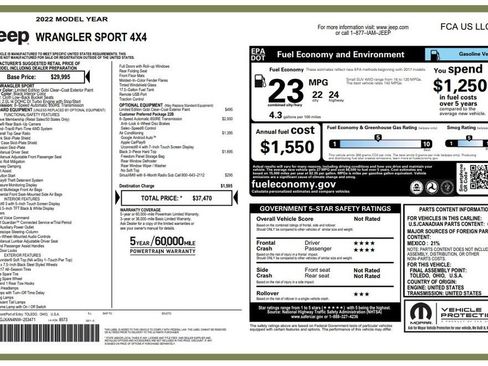 Certified 2022 Jeep Wrangler Sport AWD/4WD image 5