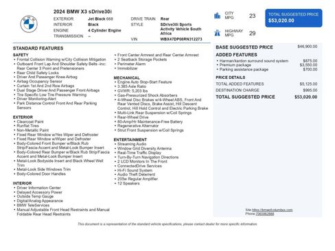 Used 2024 BMW X3 sDrive30i w/ Premium Package w/ZPA image 48