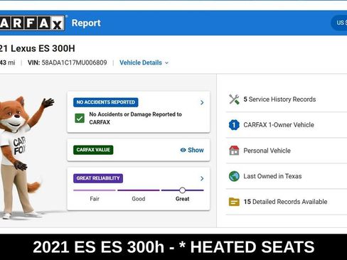 Used 2021 Lexus ES 300h w/ Premium Package FWD image 9