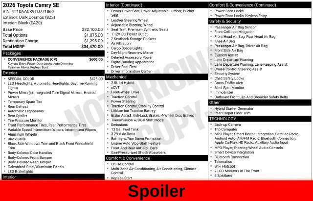 Used 2026 Toyota Camry SE w/ Convenience Package FWD image 54