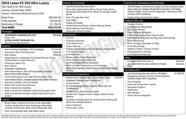 Used 2024 Lexus ES 350 Ultra Luxury w/ Accessory Package (Z2) FWD image 7