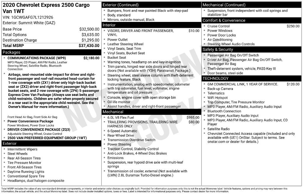 Used 2020 Chevrolet Express 2500 w/ Communications Package RWD image 18