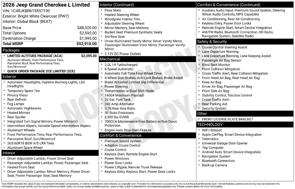 New 2026 Jeep Grand Cherokee L Limited w/ Limited Altitude Package AWD/4WD image 8