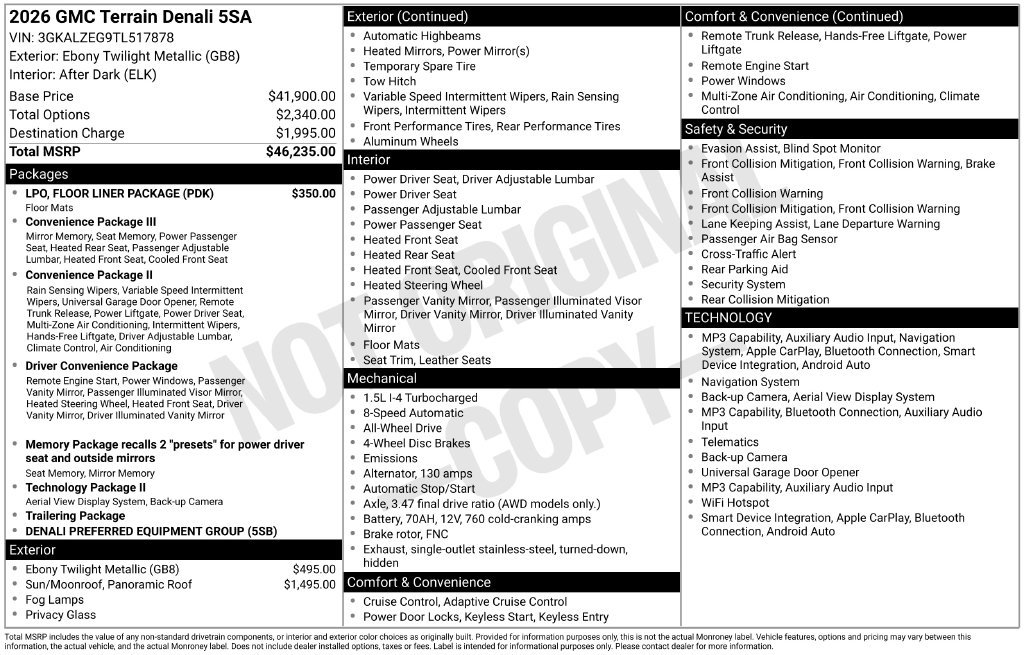 New 2026 GMC Terrain Denali w/ LPO, Floor Liner Package AWD/4WD image 46