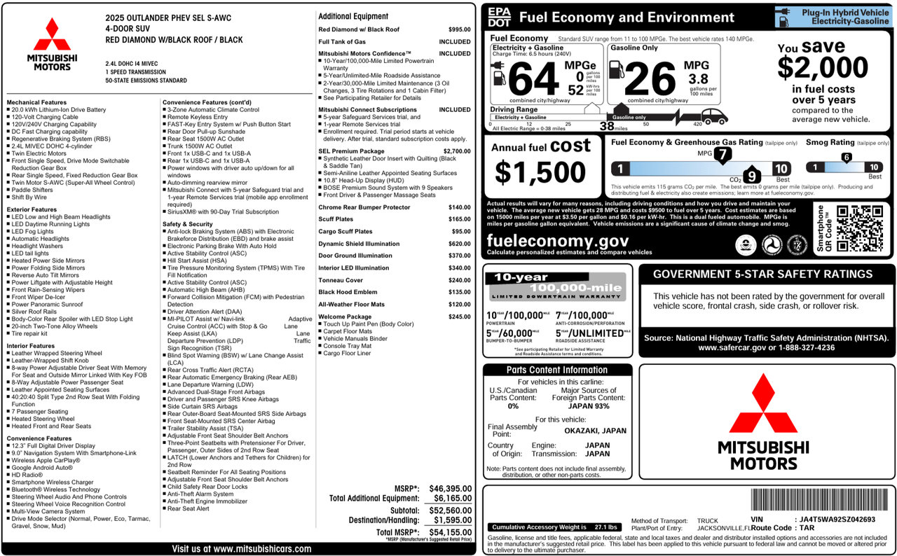 Used 2025 Mitsubishi Outlander SEL AWD/4WD image 57