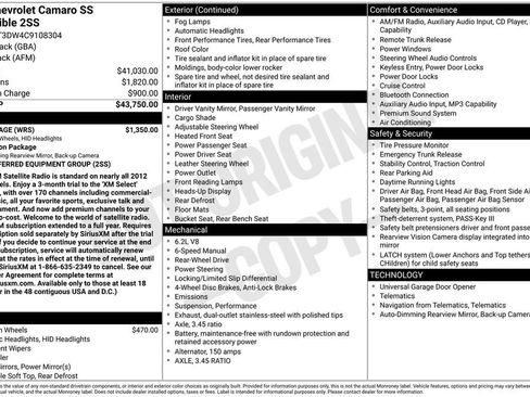 Used 2012 Chevrolet Camaro SS w/ RS Package RWD image 6