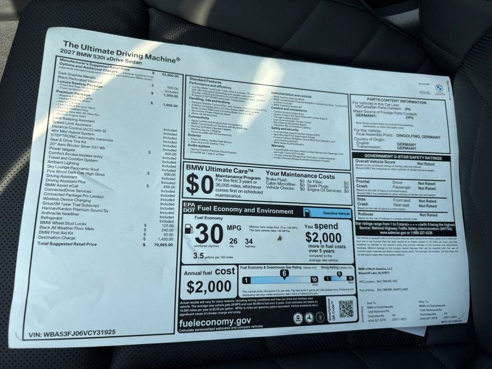 New 2027 BMW 530i xDrive w/ Premium Package AWD/4WD image 33