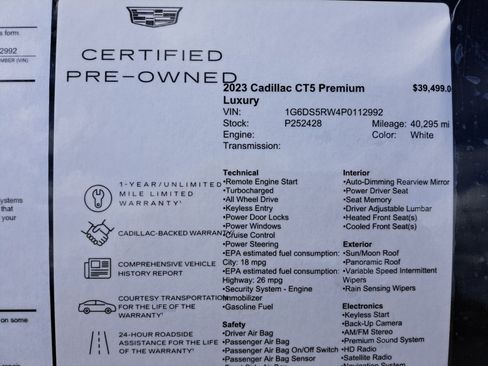 Certified 2023 Cadillac CT5 Premium Luxury w/ Parking Package AWD/4WD image 35