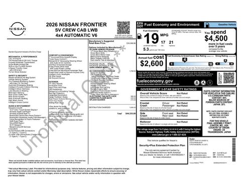 New 2026 Nissan Frontier SV w/ SV Convenience Package image 6