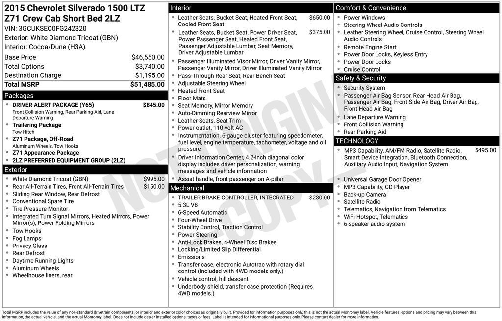Used 2015 Chevrolet Silverado 1500 LTZ Z71 w/ Driver Alert Package AWD/4WD image 34