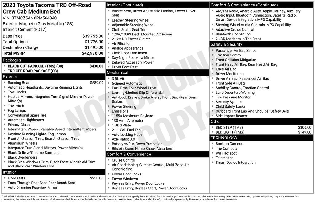 Used 2023 Toyota Tacoma TRD Off-Road w/ Black Out Package (TMS) AWD/4WD image 26