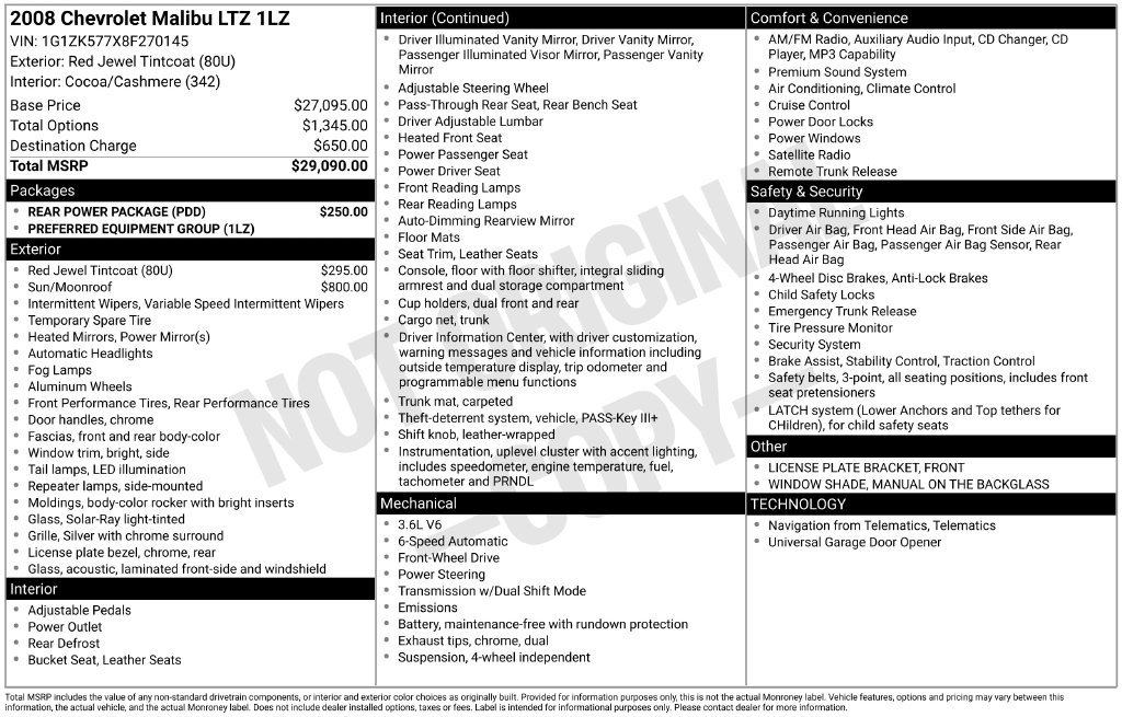 Used 2008 Chevrolet Malibu LTZ w/ Rear Power Package FWD image 40