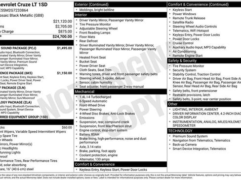 Used 2016 Chevrolet Cruze LT w/ Sun And Sound Package FWD image 3