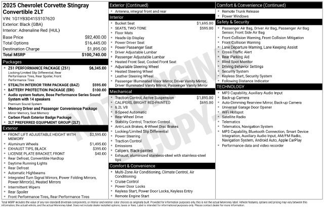 Used 2025 Chevrolet Corvette Stingray Preferred Conv w/ Z51 Performance Package RWD image 8