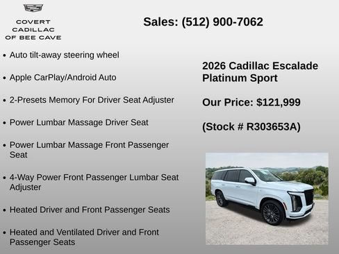 Used 2026 Cadillac Escalade Platinum Sport w/ LPO, Floor Liner Package AWD/4WD image 30