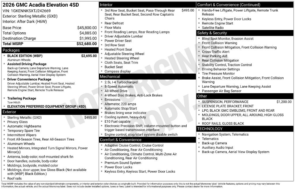 New 2026 GMC Acadia Elevation w/ Black Edition AWD/4WD image 5