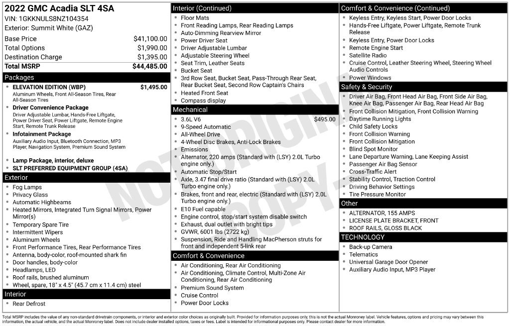 Used 2022 GMC Acadia SLT w/ Elevation Edition AWD/4WD image 32