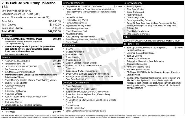 Used 2015 Cadillac SRX Luxury w/ Driver Awareness Package FWD image 32