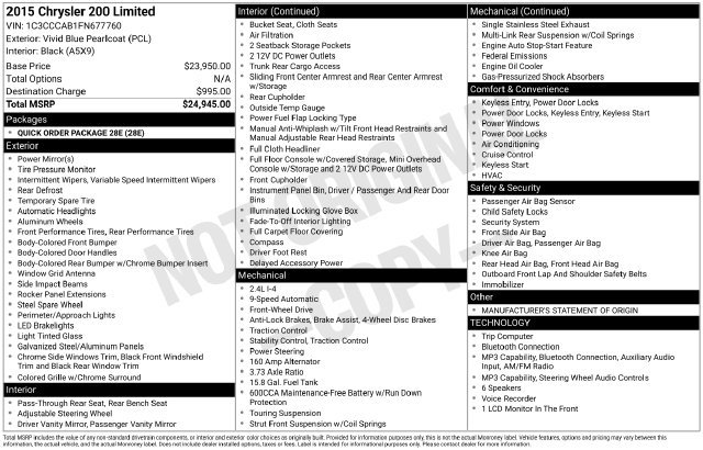 Used 2015 Chrysler 200 Limited FWD image 1