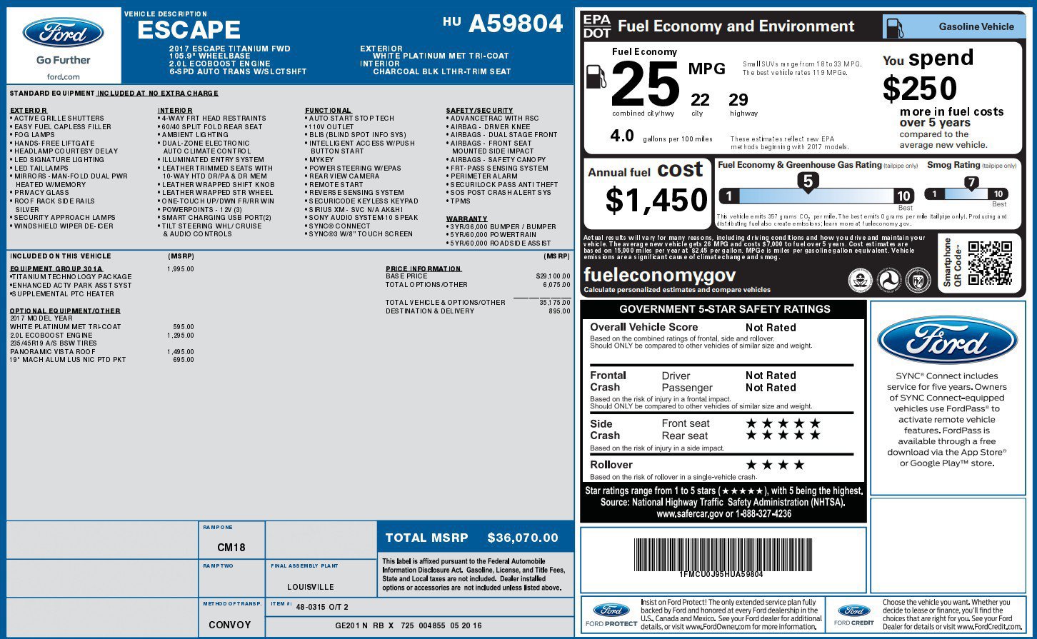 Used 2017 Ford Escape Titanium w/ Equipment Group 301A FWD image 37