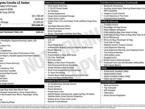 Used 2023 Toyota Corolla LE w/ Carpet Mat Package (TMS) FWD image 2