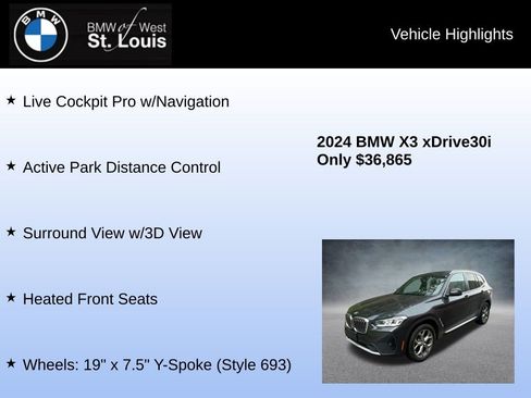 Used 2024 BMW X3 xDrive30i w/ Premium Package w/ZPA image 24